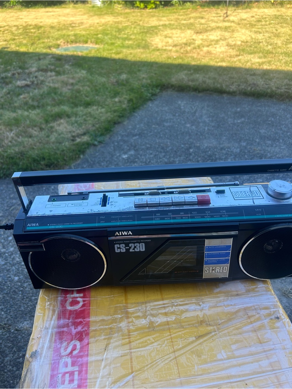 AIWA CS-230 Portable Stereo Boombox - Black/Gray Cassette Player